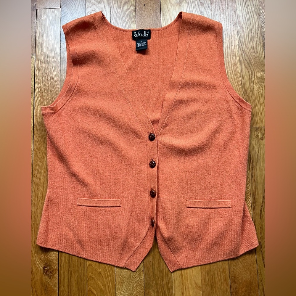 VTG Rafaella V Neck Button Front Women's Knit Vest L Preppy Academia Career Y2K